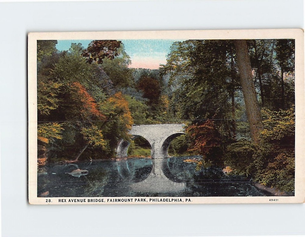 Postcard Rex Avenue Bridge Fairmount Park Philadelphia Pennsylvania USA