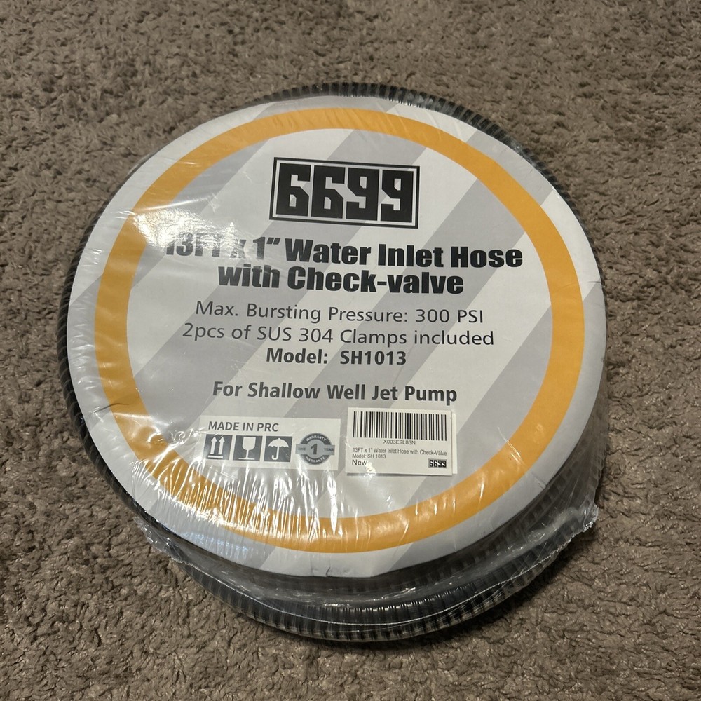 1” Water Inlet Hose With Chevk Valve for Shallow Well Pump Water Intake 13FT NEW
