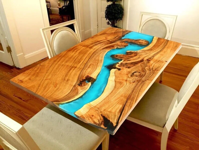 Custom Made Epoxy Resin Dining Table, Counter Desk Table, Dining Room Table Deco