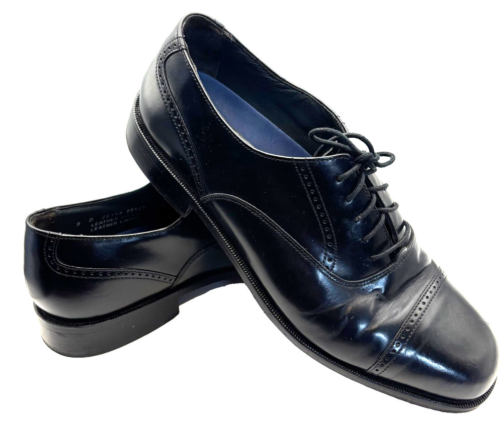 Bostonian Stockeridge Shoes Black Leather Cap Toe Dress Oxford Mens Size 9