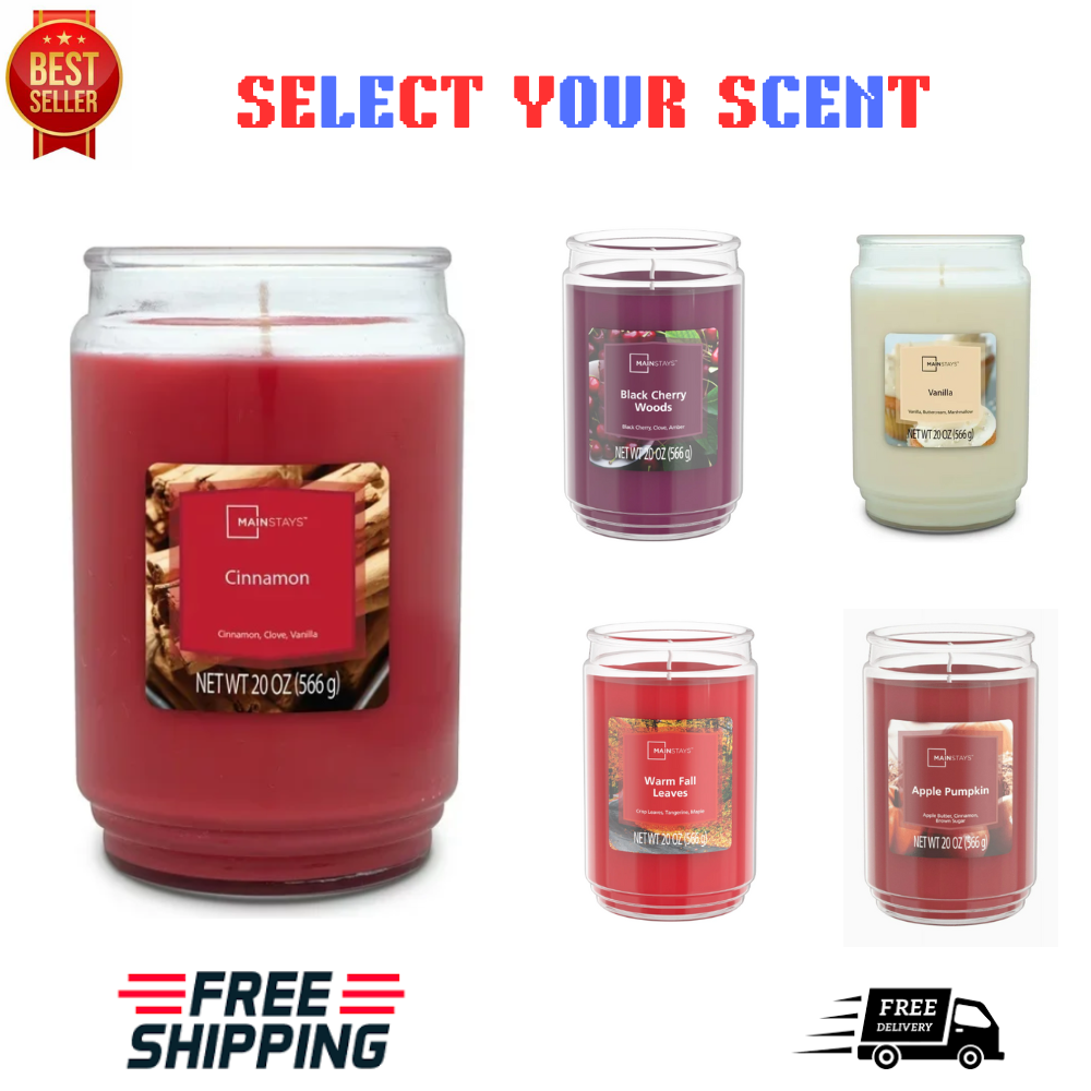 Mainstays Cinnamon Scented Single-Wick Large Glass Jar Candle 20 oz select scent