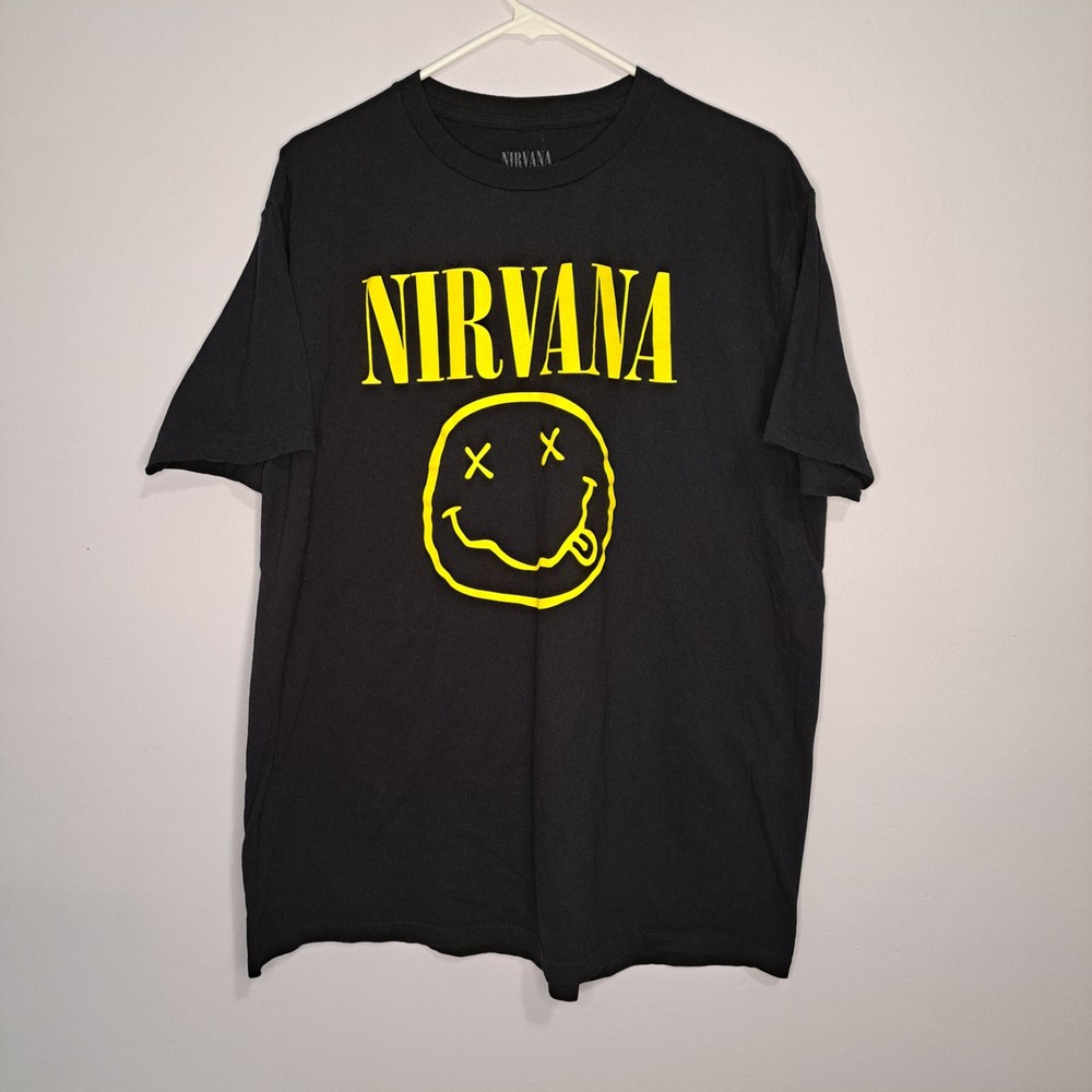Nirvana T Shirt Happy Face Smile Licensed Men's XL Black Rock Merchandise Tee