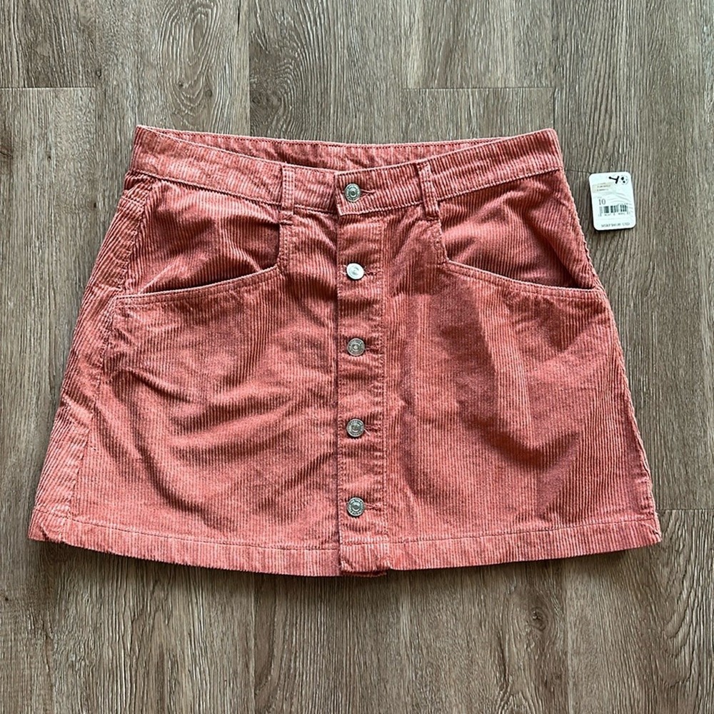 NWT Free People Ray Cotton Corduroy Mini Skirt Myrrh 10 Button Front