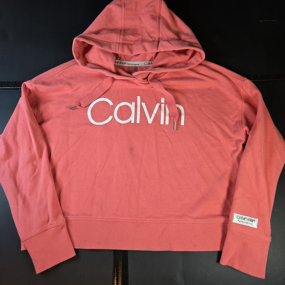 Calvin Klein Performance Pink Hoodie Cropped Sweater Womens Size Medium Pullover