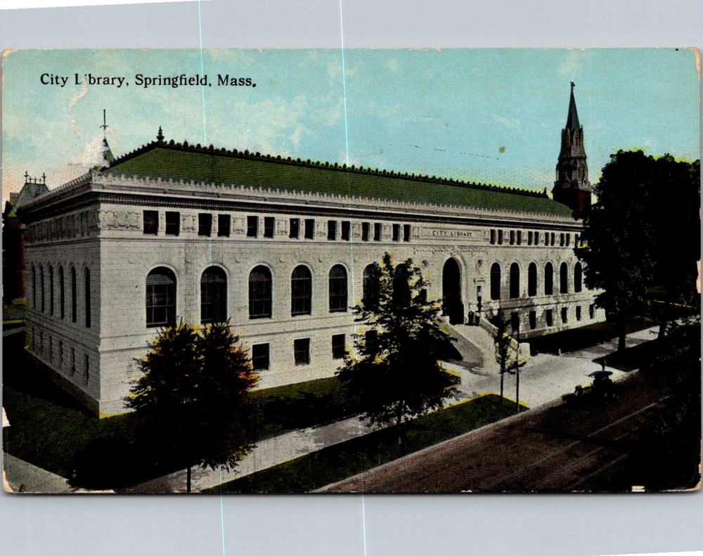 City Library, Springfield MA Vintage Postcard I49