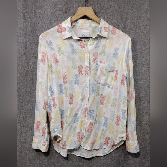 Rails Charli Linen Blend Pineapple Button Up Shirt Women's XS Coastal Retro