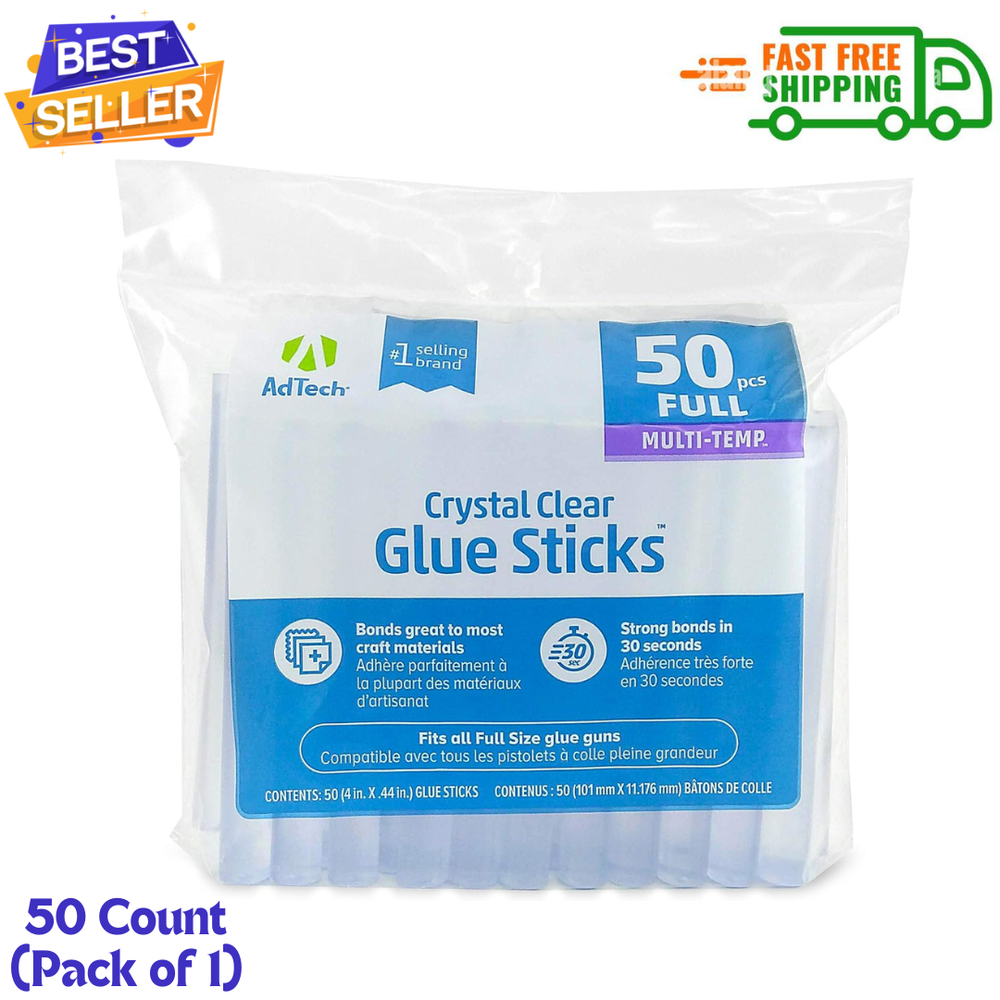 AdTech Crystal Clear Hot Glue Gun Sticks, Full Size Hot Glue Sticks,50 Ct Pack 1