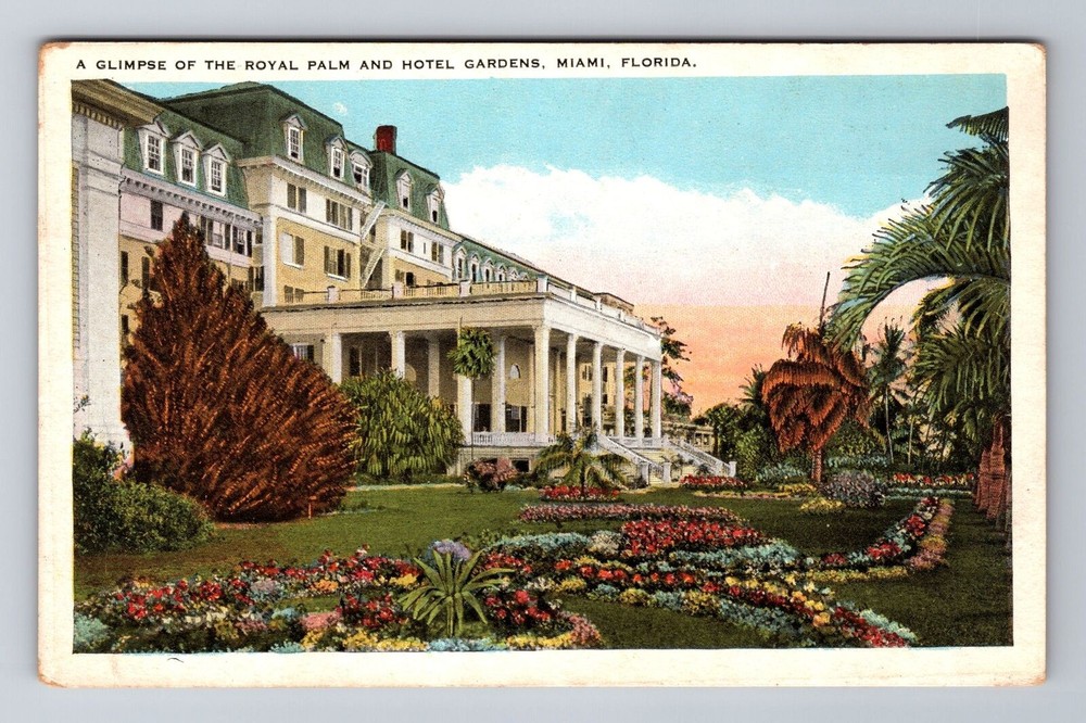 Miami FL-Florida, Glimpse Of Royal Palm And Hotel Gardens, Vintage Postcard