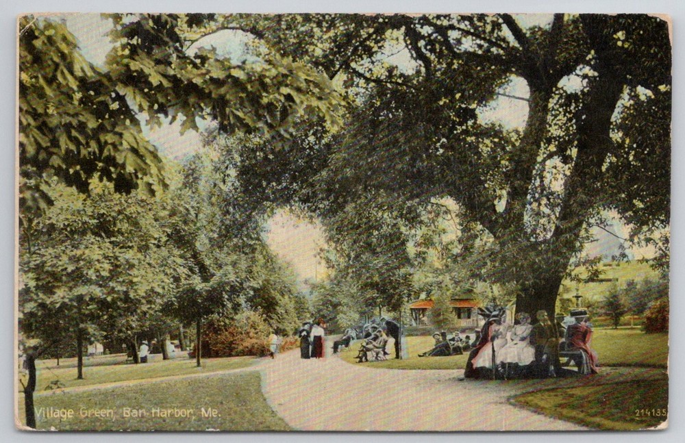 Vintage Village Green Bar Harbor ME Postcard - Maine Park Scene 1910s