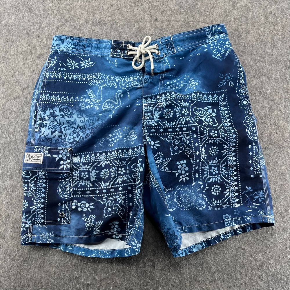 Polo Ralph Lauren Mens Relaxed Fit Blue Paisley Floral Print Swim Shorts L