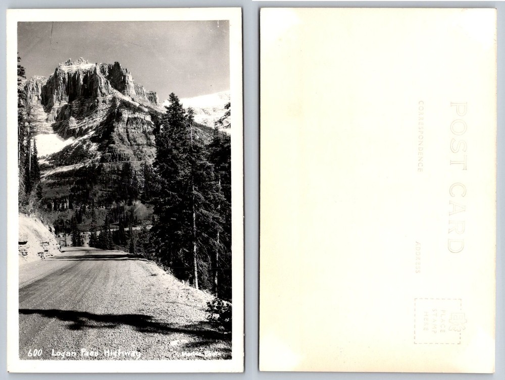 Vtg RPPC Logan Pass Highway Glacier National Park Mountain Road Postcard B&W