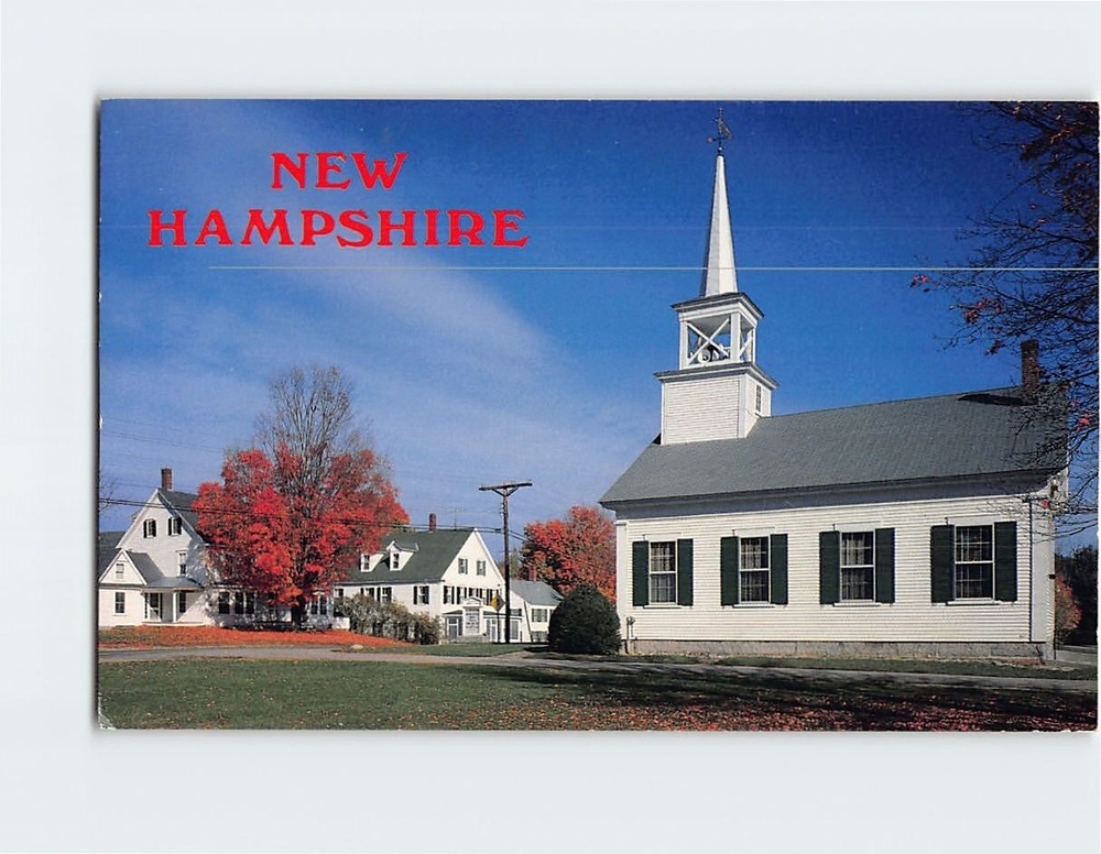 Postcard White Country Church & Colonial Homes Quiet Village NH USA