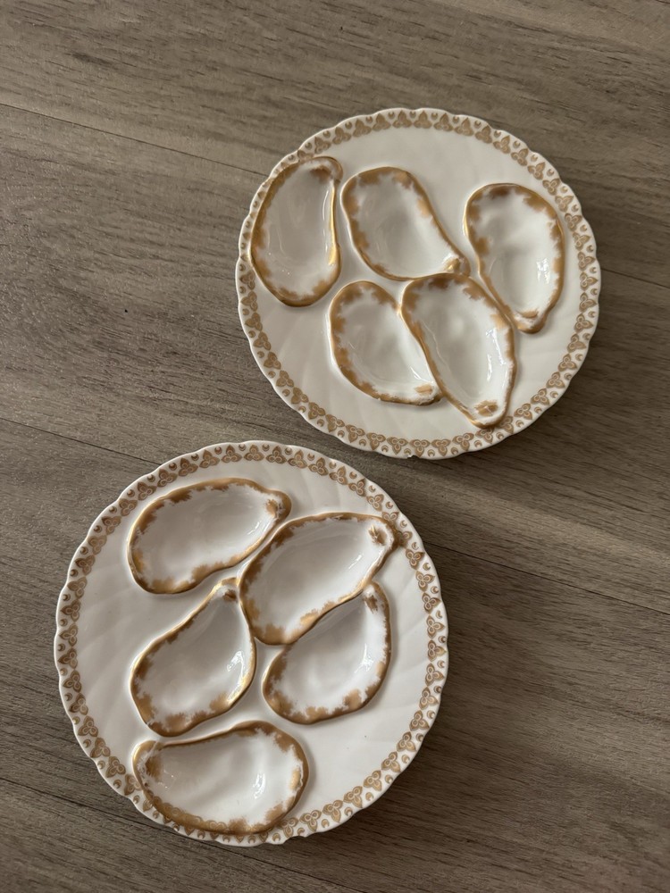 Antique Haviland & Co Oyster Plate, Each With A Chips Set Of 2 Limoges 7,5”