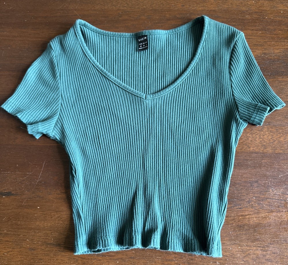 Shein Womens Green Short Sleeve Scoop Neck Pullover Cropped Top Size XS