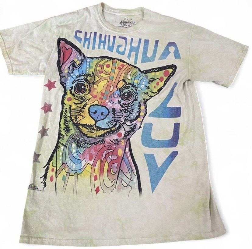 The Mountain Men's Beige Chihuahua Graphic Print Crew Neck Cotton Knit T-Shirt M