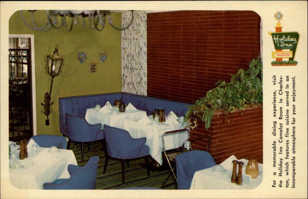 Holiday Inn Camelot dining room Charleston South Carolina ~ 1950s-60s postcard