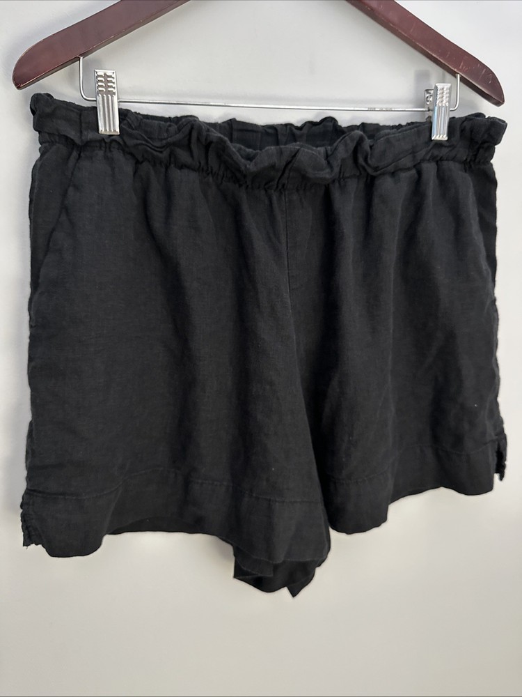 Gap Shorts Womens Black L Linen Blend Elastic Waist Pull-On Drawstring