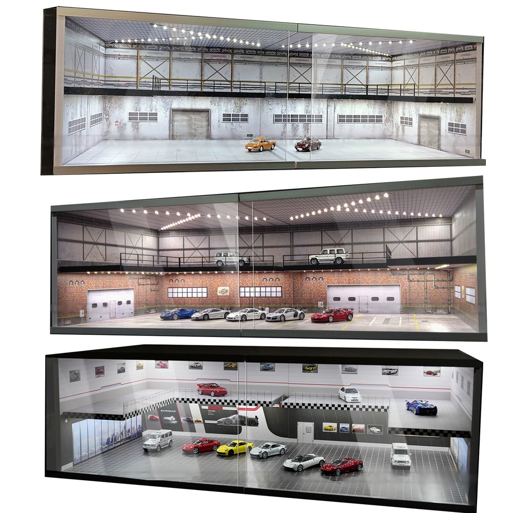 1:64 Diorama Car Garage Showroom Model LED Lighting Scene Display Model Gift
