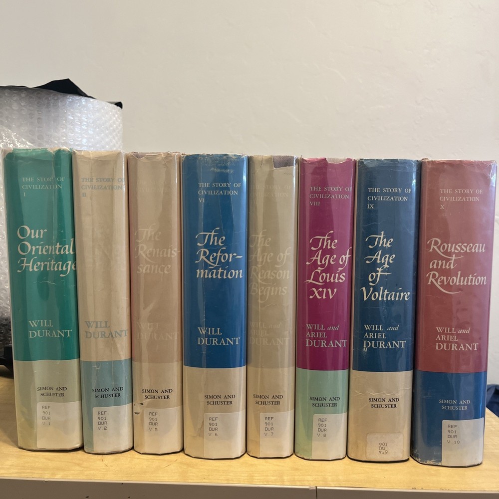 Story of Civilization Vol I–X, 8 Vol HC Set Will Durant w/ Dust Jackets (No 3&4)