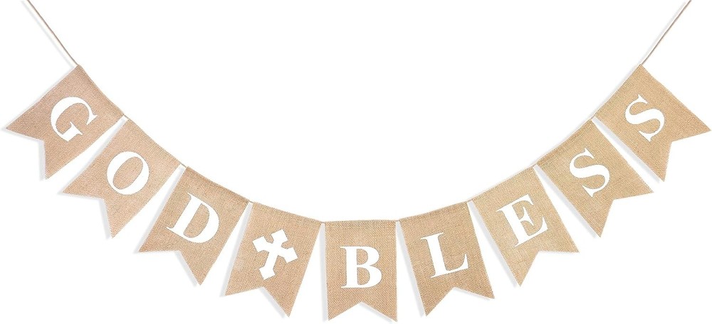 Uniwish God Bless Banner Boy Girl Baptism Decorations Rustic Brown
