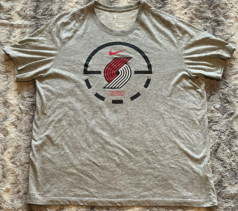 Nike Dri-Fit Mens NBA Portland Trailblazers Logo Gray T-Shirt Size XL