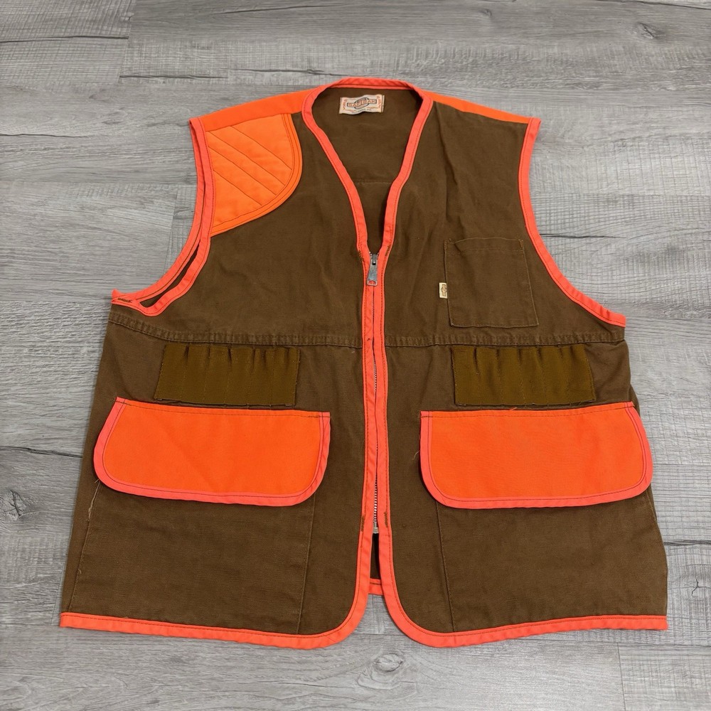 Vintage 70s Saftbak Brown Orange Canvas Hunting Vest Mens Large