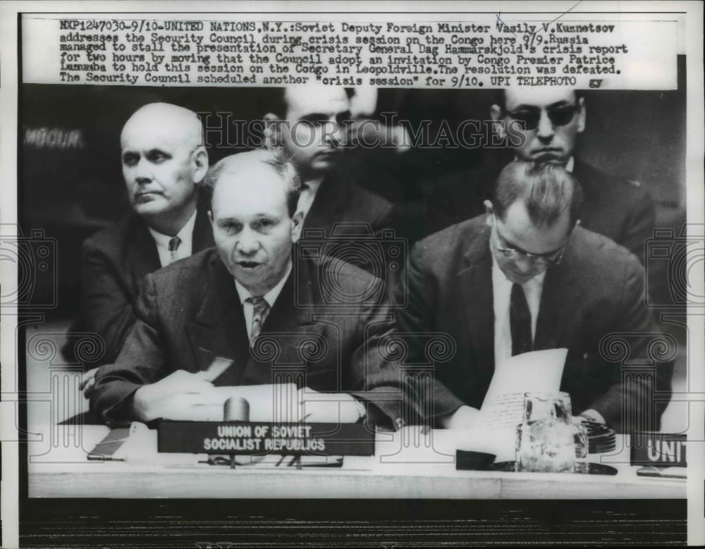 1960 Press Photo Vasily Kuznetsov of Russia Addresses United Nations Assembly