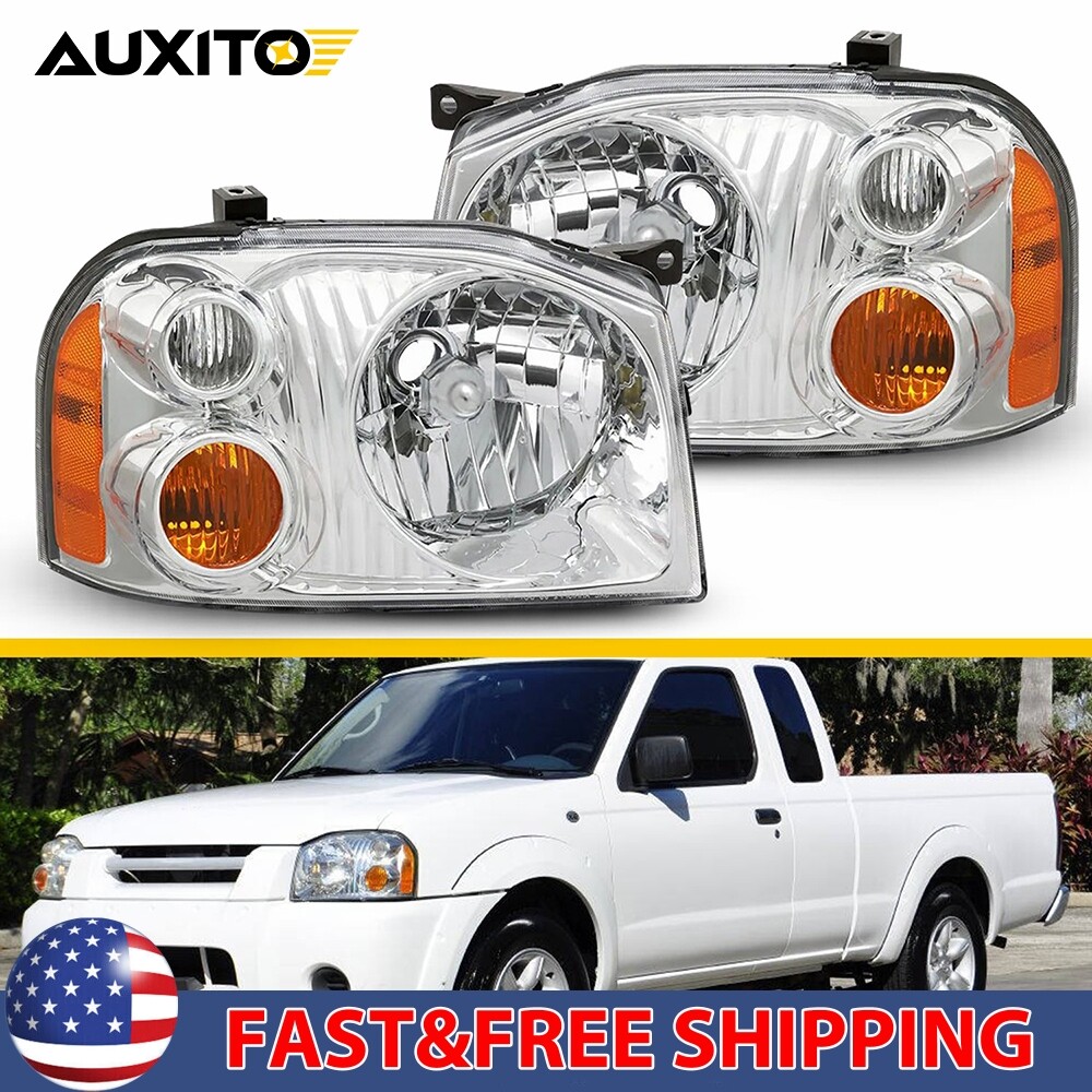 01-04 Nissan Frontier Chrome & Amber Headlights Pair for 2001-2004 Models