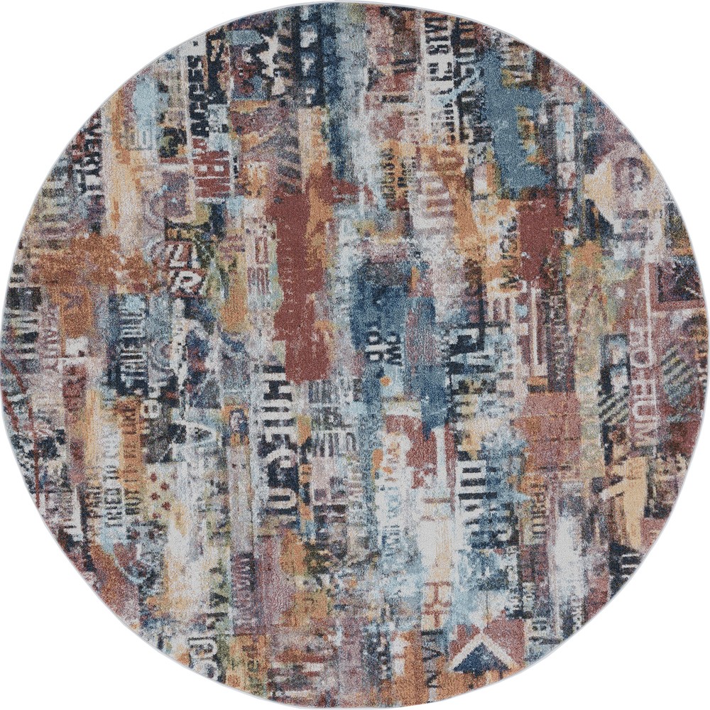 Ivory Abstract Lines Vintage Round Rug 5x5 REI1600 5ft 3in-image