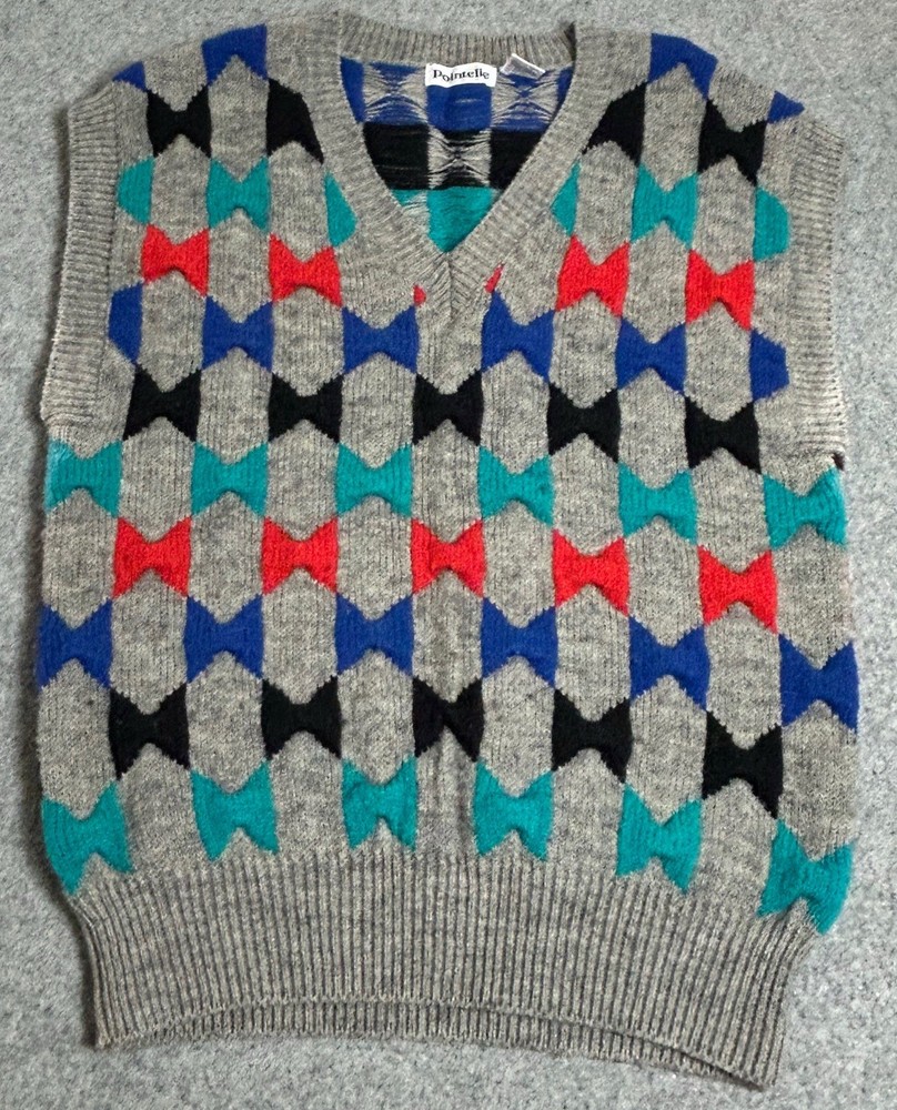 Vintage Pointelle Sweater Vest Women's Size Medium Knit Pattern V Neckline 80’s