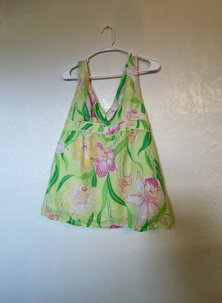 Lilly Pulitzer Jesse Top Palm Green Vintage White Label Size 4