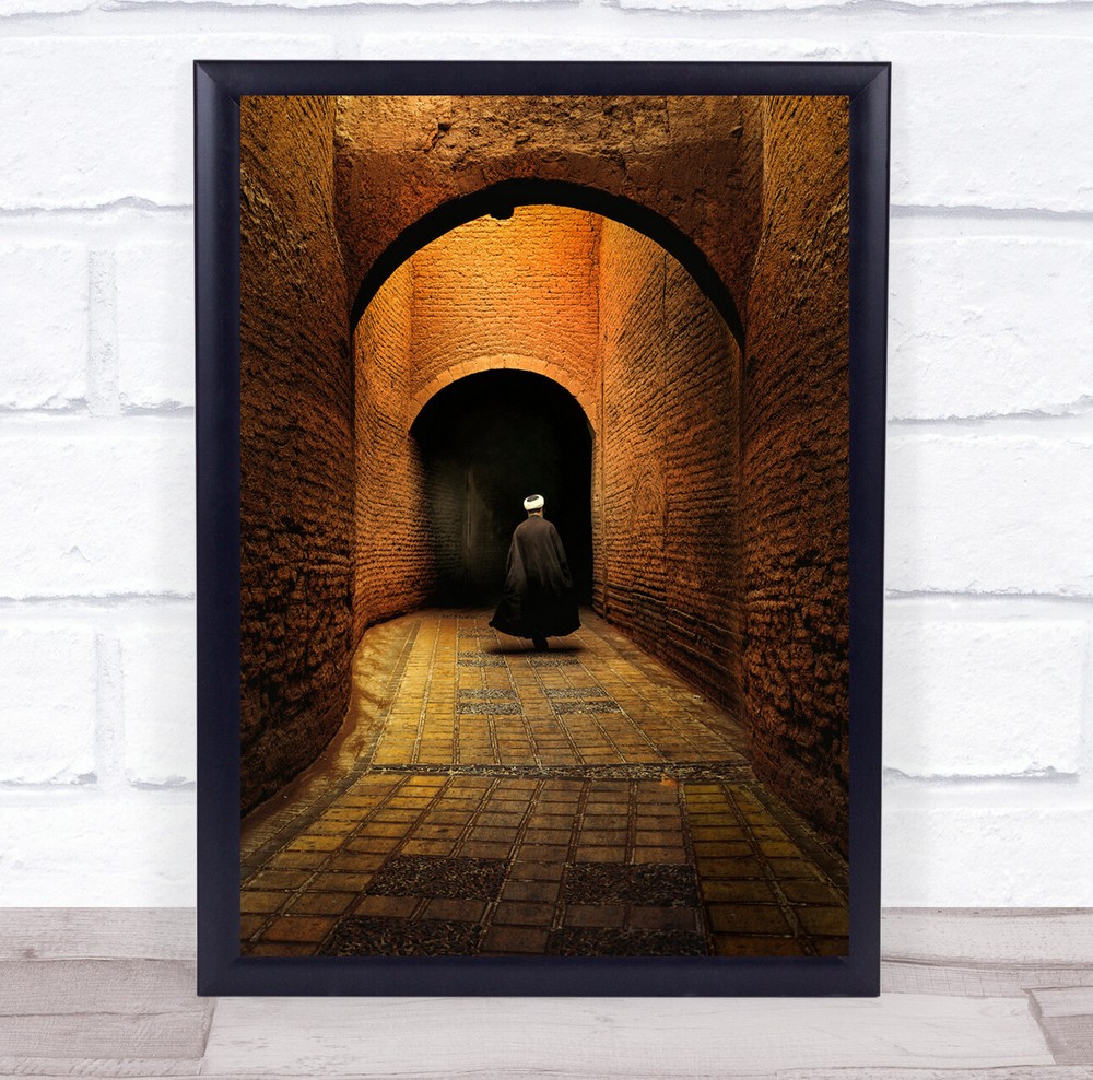 Street Man Walking Walls Brown Traditional Cape Pattern Black Wall Art Print
