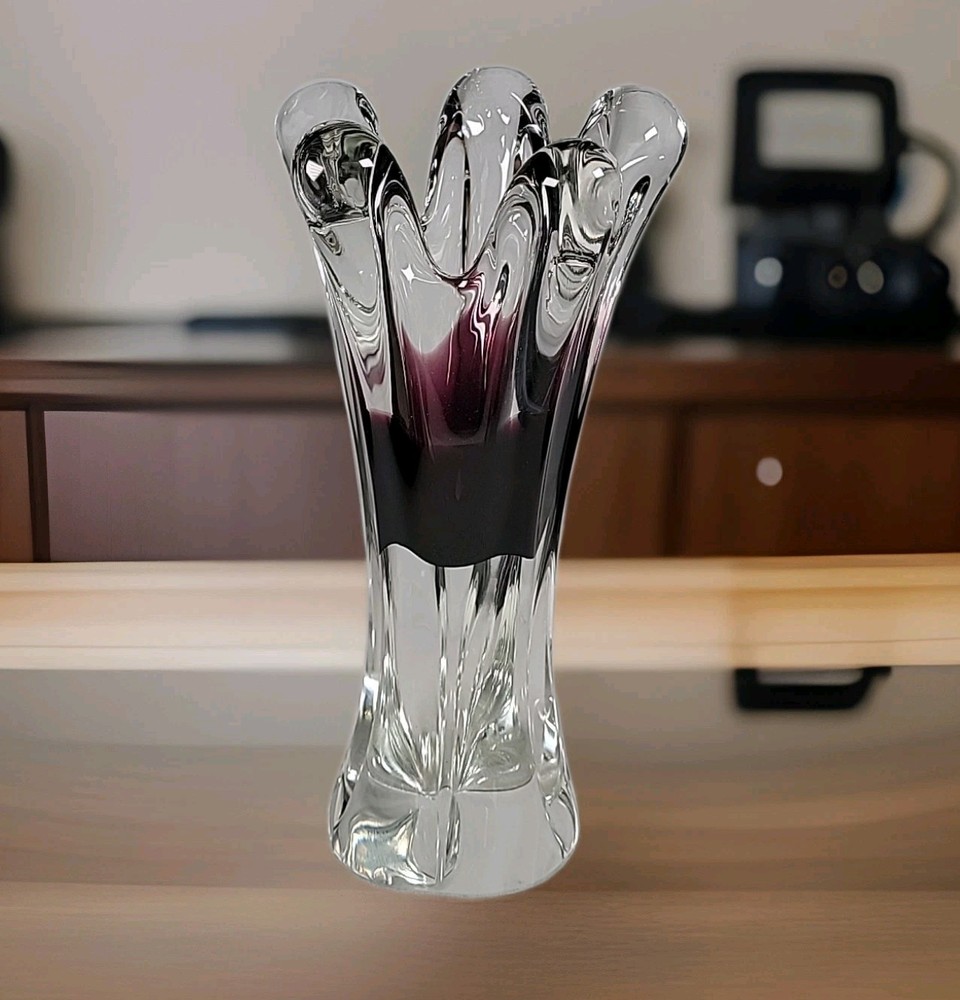 Vintage Chribska Josef Hospodka Art Glass Violet Purple Vase Bohemian 9.5 Inches