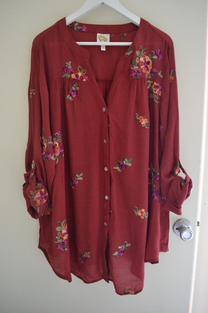 Fig and Flower Anthropologie Blouse Top Shirt Silky Rayon Blend Plus Size 2X