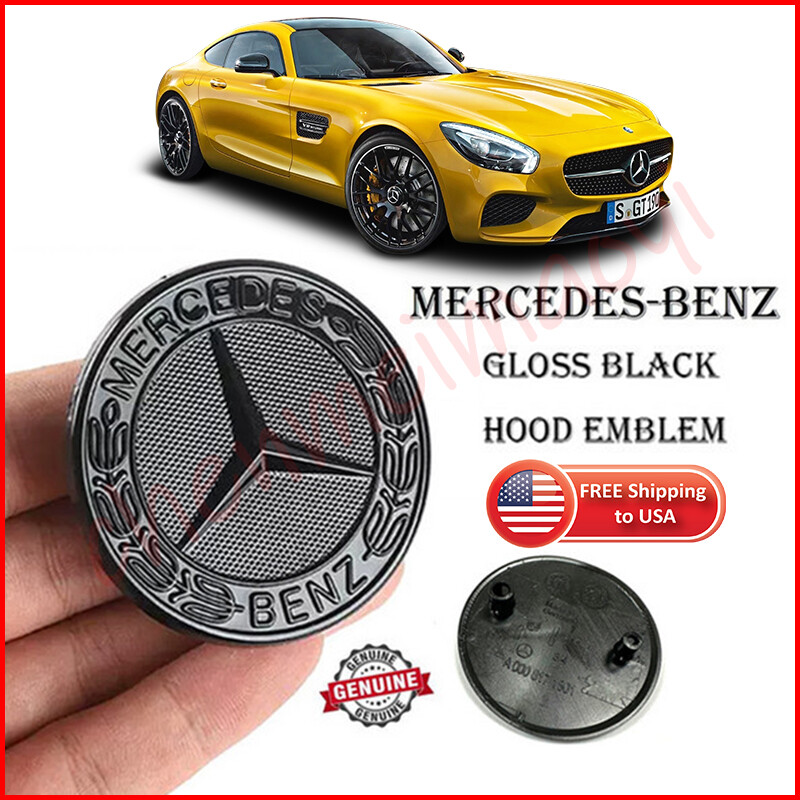 Gloss Black AMG Mercedes Laurel Wreath Hood Emblem for CLA CLS SLK SL