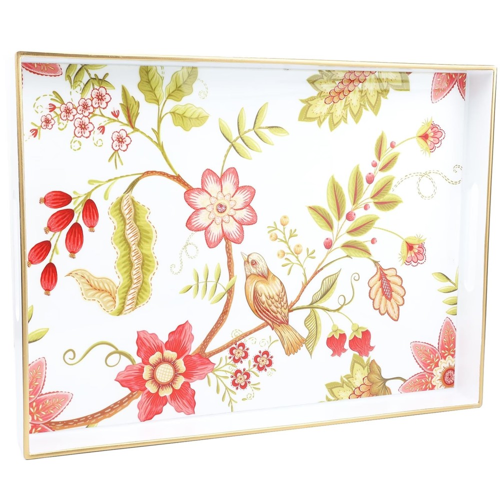 White Lacquered Coffee Table Tray with Handles for Home Decor