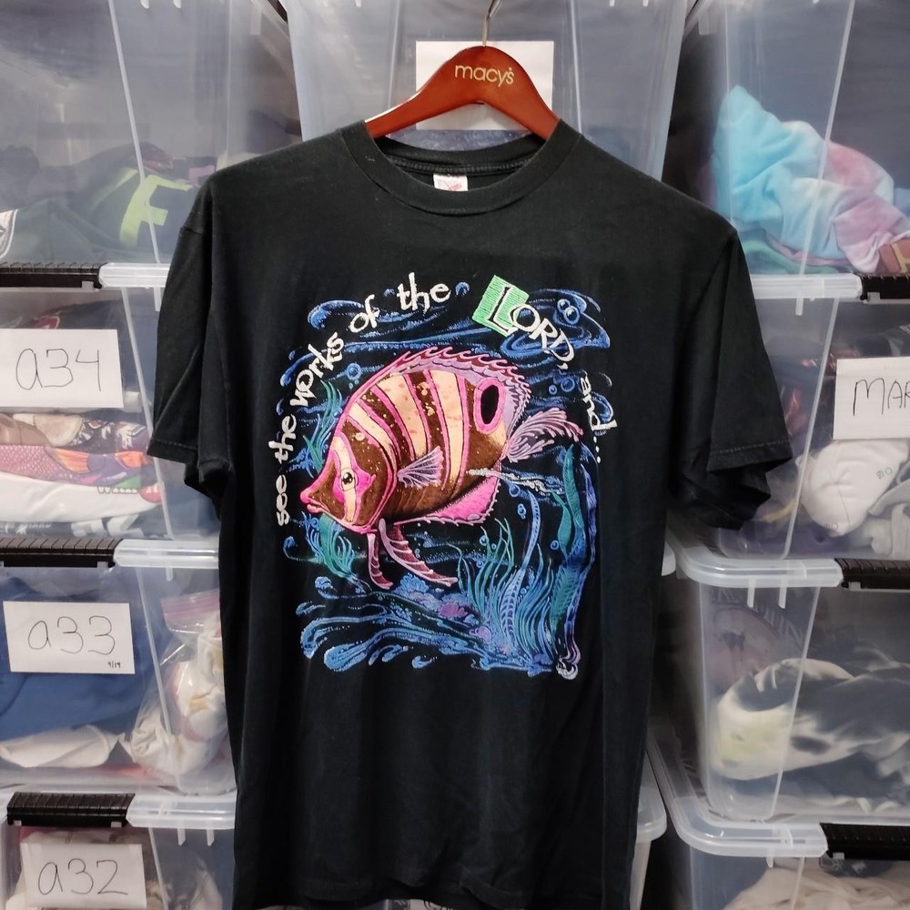 Vintage Jesus Fish See The Works Of The Lord Tee Large Jerzees A336ed