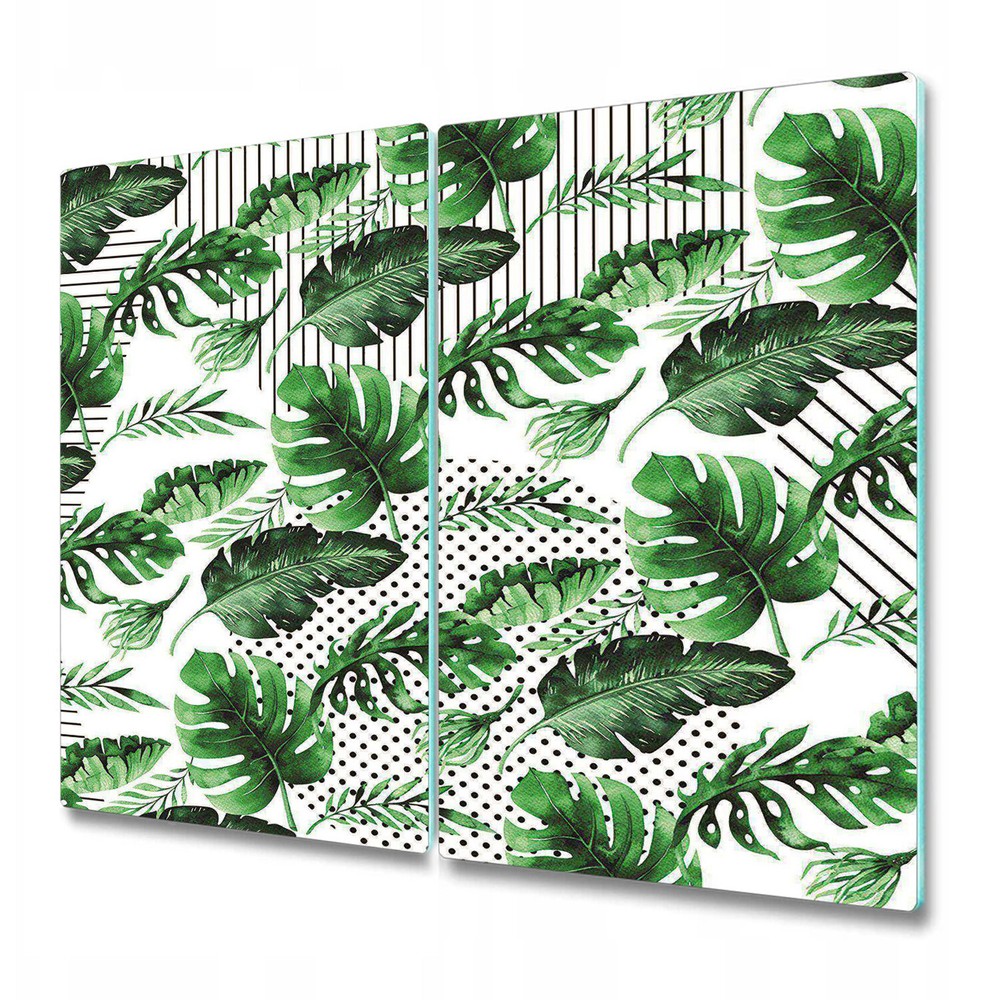 Glass Induction Ceramic Hob Cover Green Leaves Dots and Stripes 2x30x52