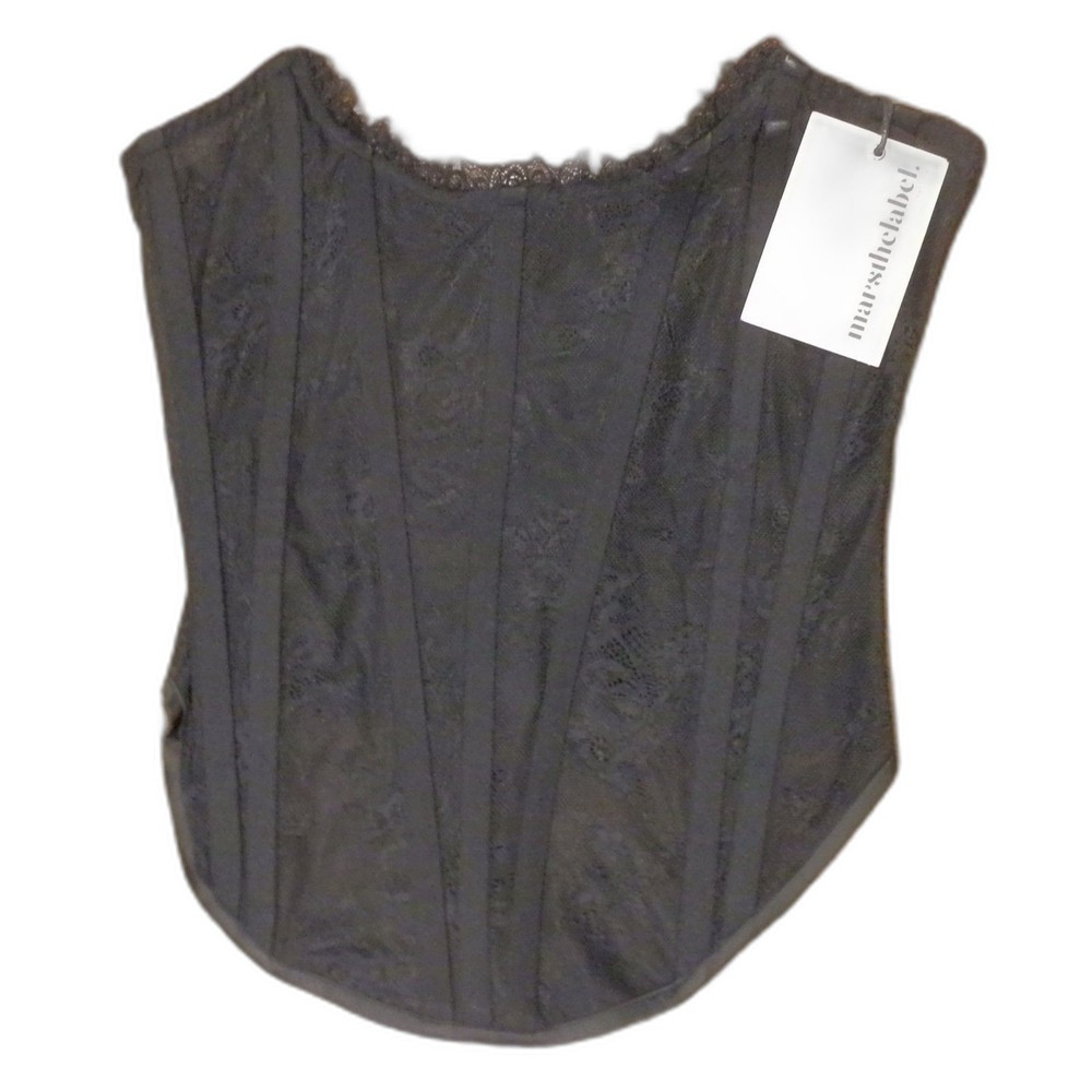 Mars The Label MTL Black The Lace Trim Ruched Corset Women's Size 8 UK NWT