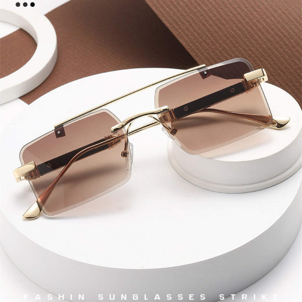 Mens Square Sunglasses, Double Beam Frameless Stylish Versatile Eyewear for Fash