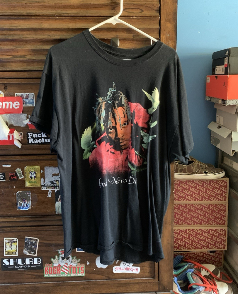Juice Wrld Graphic Print Crew Neck Short Sleeve T-Shirt Men's L Black
