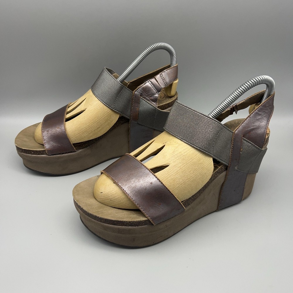 OTBT Shoes Womens Size 8 Brown Gray Bushnell Wedge Platform Elastic Sandals