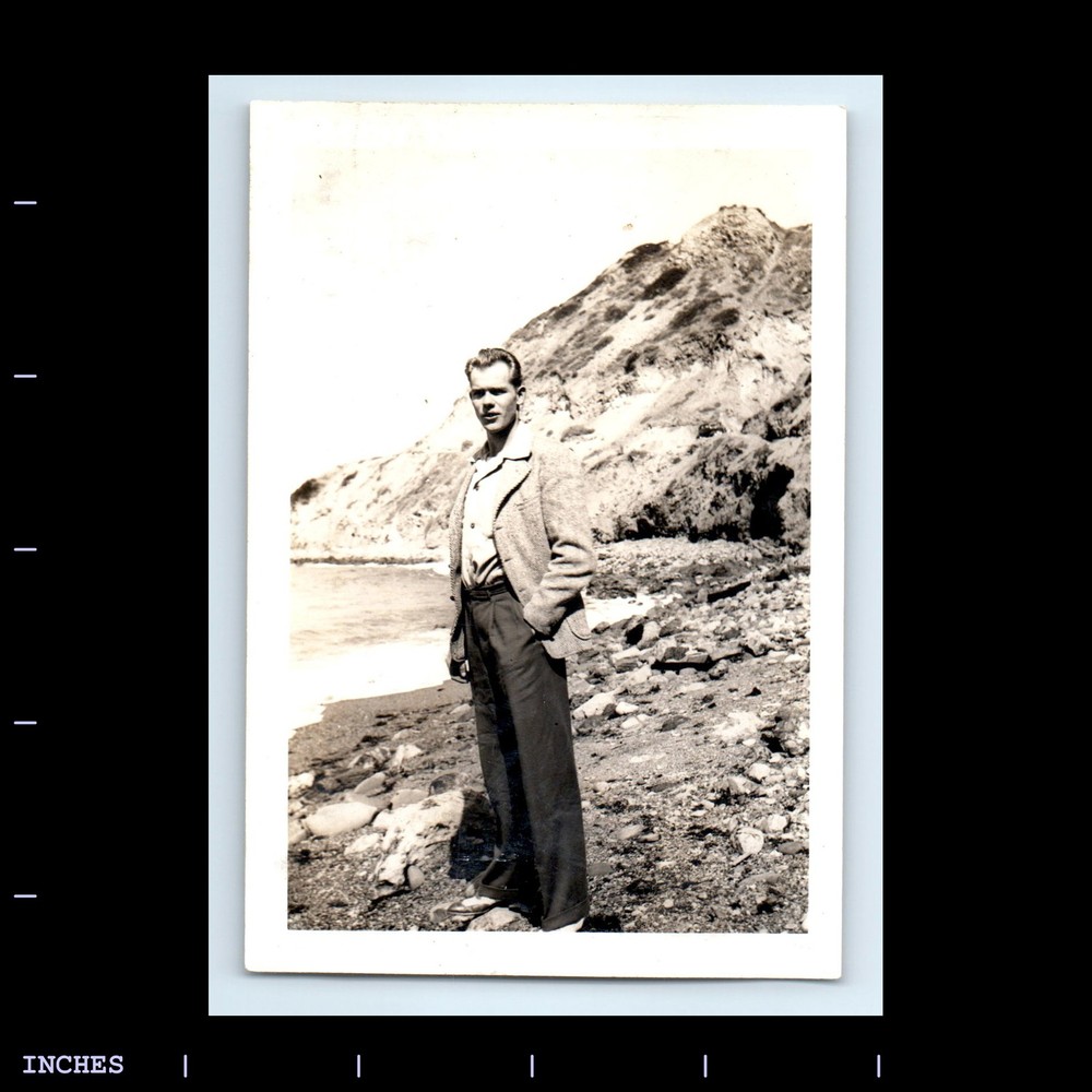 Old Vintage Photo MAN STANDING OUTSIDE BEACH SCENE OCEAN