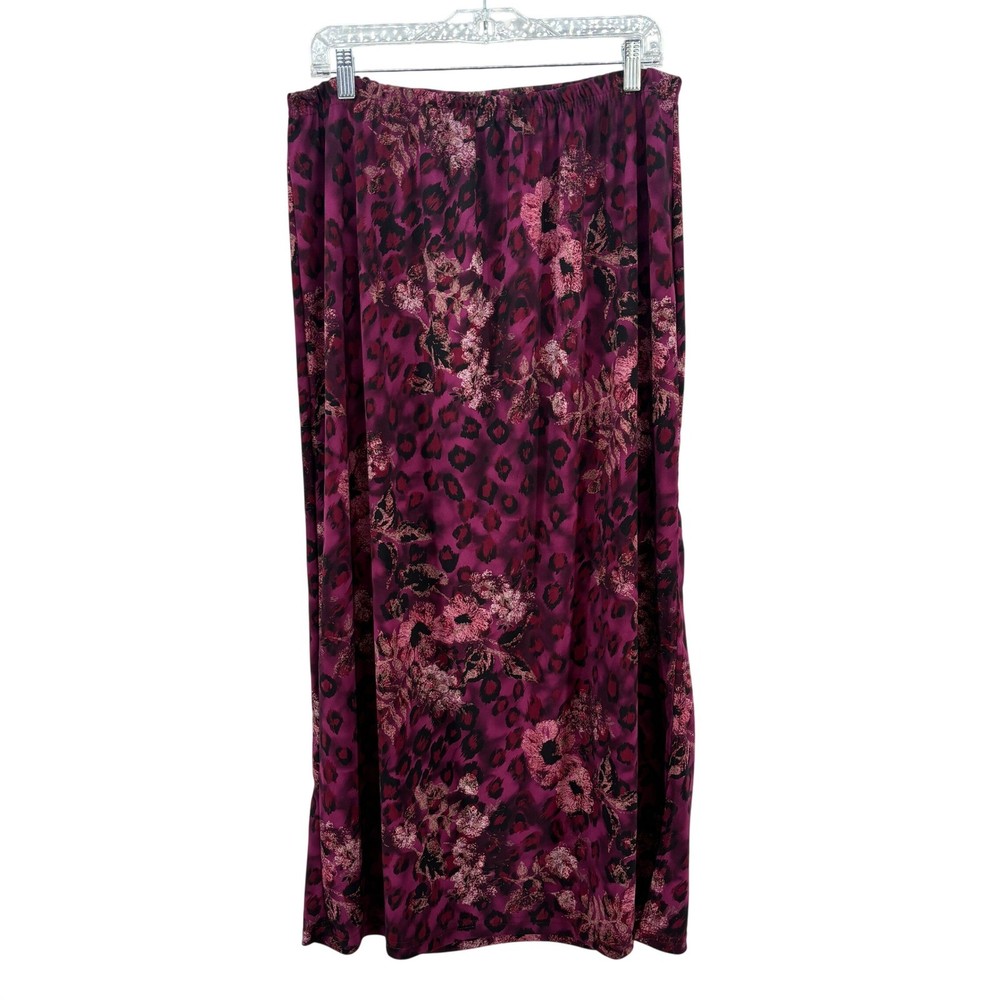 Vintage NINETY WOMAN Pink Leopard Floral Print Maxi Skirt Size 3X y2k Retro