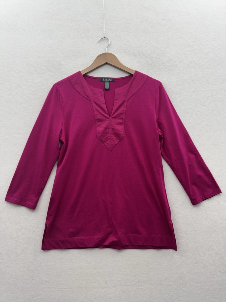 Lauren Ralph Lauren Women’s Medium Tunic Top Pink 3/4 Sleeves