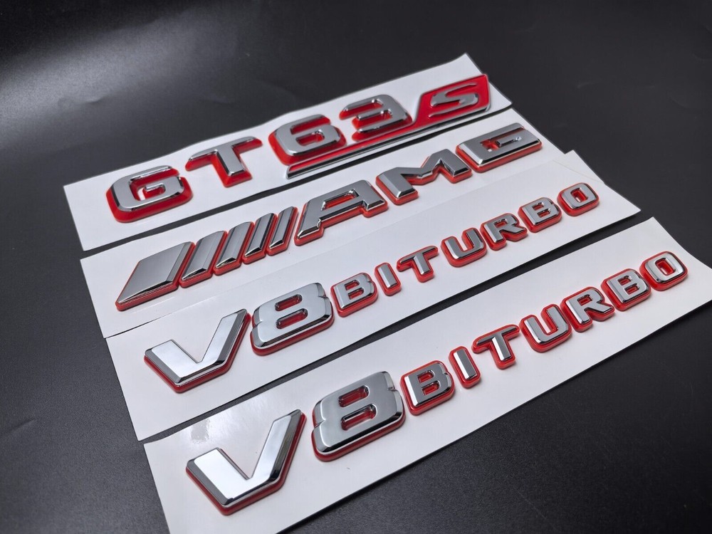 Chrome red Trunk Fender Badges Emblems for Mercedes Benz AMG GT63s V8 BITURBO