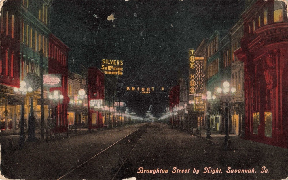Broughton Street by Night Savannah Georgia GA 5 & 10 Cent Store c1910 Postcard