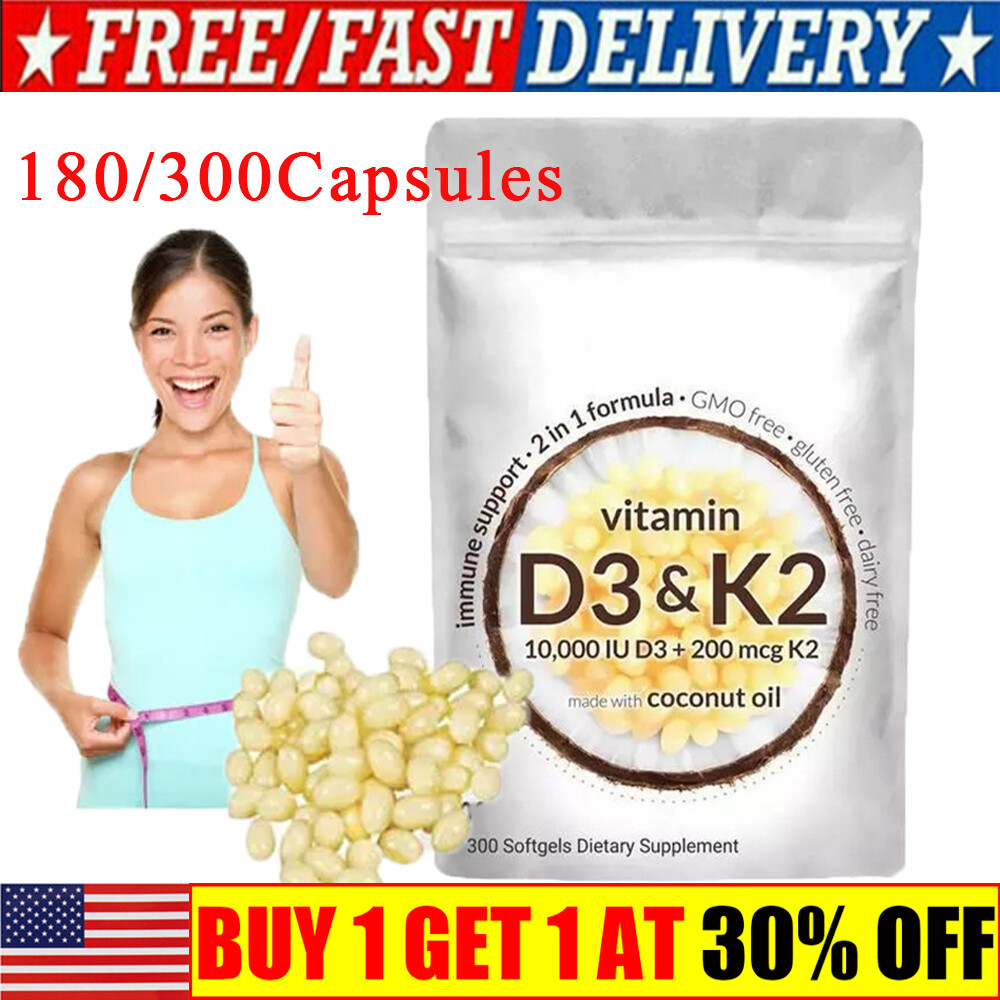 Vitamin D3 K2 Supplement Softgels 300/180 Virgin Coconut Oil Softgels
