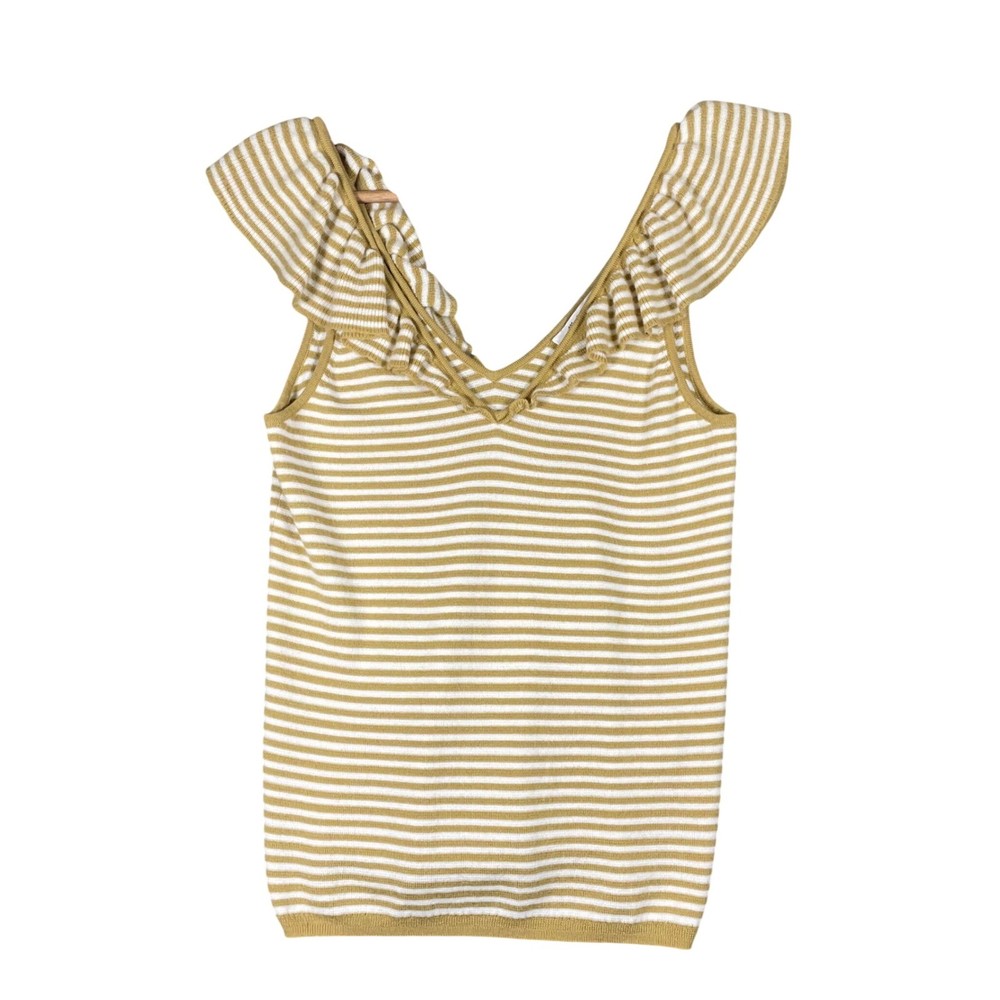 Madewell Striped Knit Tank Top Ruffle V Neck Sleeveless Women's Size S Preppy