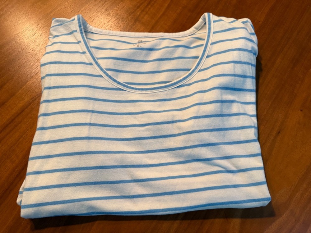T by TALBOTS Womens XL Top T Shirt Blouse Sleeveless BLUE WHITE NICE LOOK